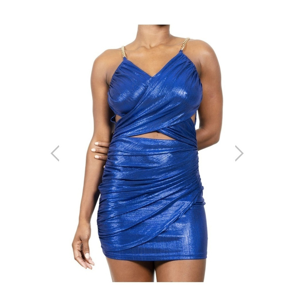 Luxe Wave Shiny Criss Strap Mini Dress